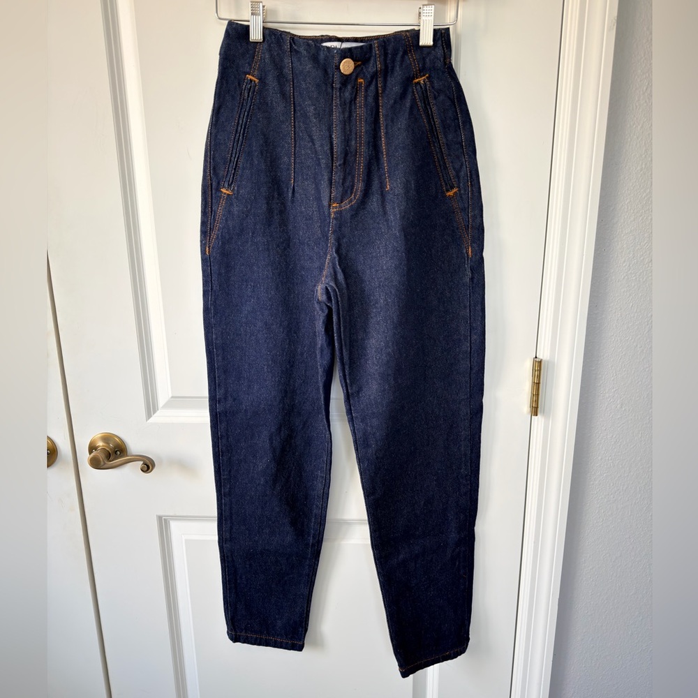 ZARA Slouch High Rise Women’s Jeans Dark Wash Denim Size XS (US 24) Relaxed Fit